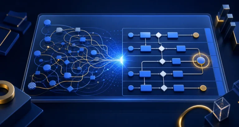 AI process map transforming a complex workflow into a clear structured flowchart